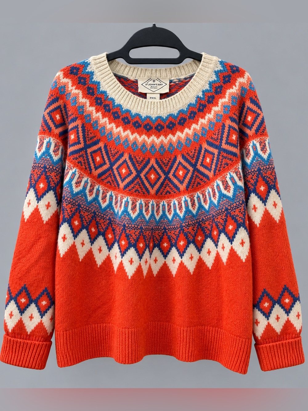 St John’s Bay Fair Isle Nordic Sweater Orange Blue PXXL Plus Size